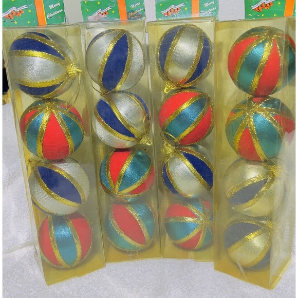 Liberty Bell Christmas Satin Striped Balls Tree Ornaments NOS Lot of 4-4pk (16) - Picture 4 of 9